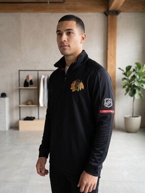 adidas NHL Chicago Blackhawks Quarter-Zip Pullover with Red Accents